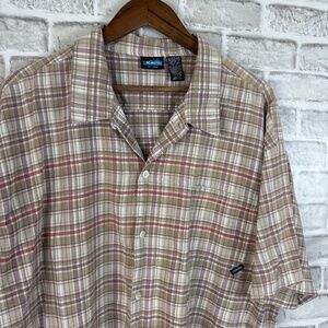 KAVU Lightweight Cotton Neutral Plaid Casual Button Up Shirt Mens 2XL